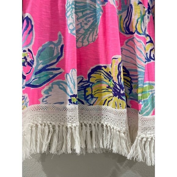 Lilly Pulitzer Beach Dress Womens Blouse Tunic Alia scoop Neck Fringe multicolor - Picture 3 of 7
